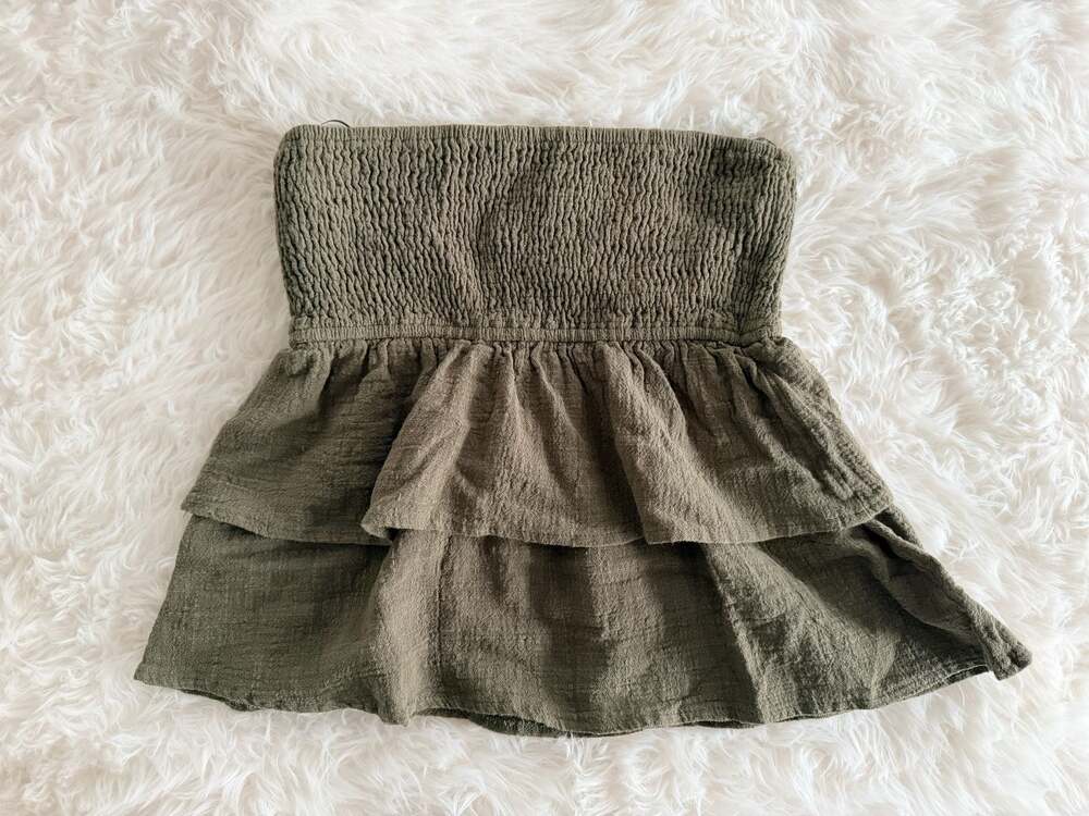 Edikted Olive Green Smocked Tiered Strapless Tube Top Size XS